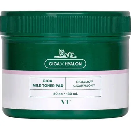 Dischete cu toner pentru exfoliere blanda Cica Mild, 60 bucati, VT Cosmetics — preț și oferte