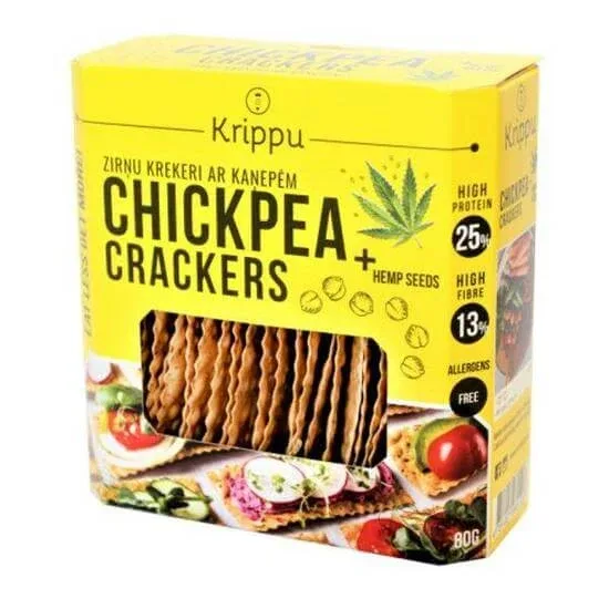 Crackers bio fara gluten cu naut si seminte de canepa, 80 g, Krippu — preț și oferte