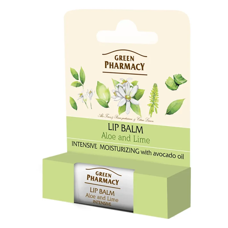 Green Pharmacy, balsam de buze, aloe vera și lime, hidratare intensă, SPF 10, 3,6 g — preț și oferte
