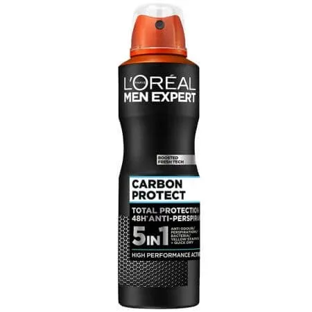 Spray antiperspirant pentru barbati Carbon Protect Men Expert, 150 ml, LOreal L'Oréal Paris — preț și oferte