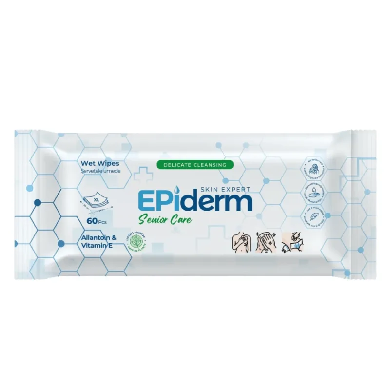 Servetele umede cu alantoina si vitamina E Senior, XL, 60 bucati, Epiderm — preț și oferte