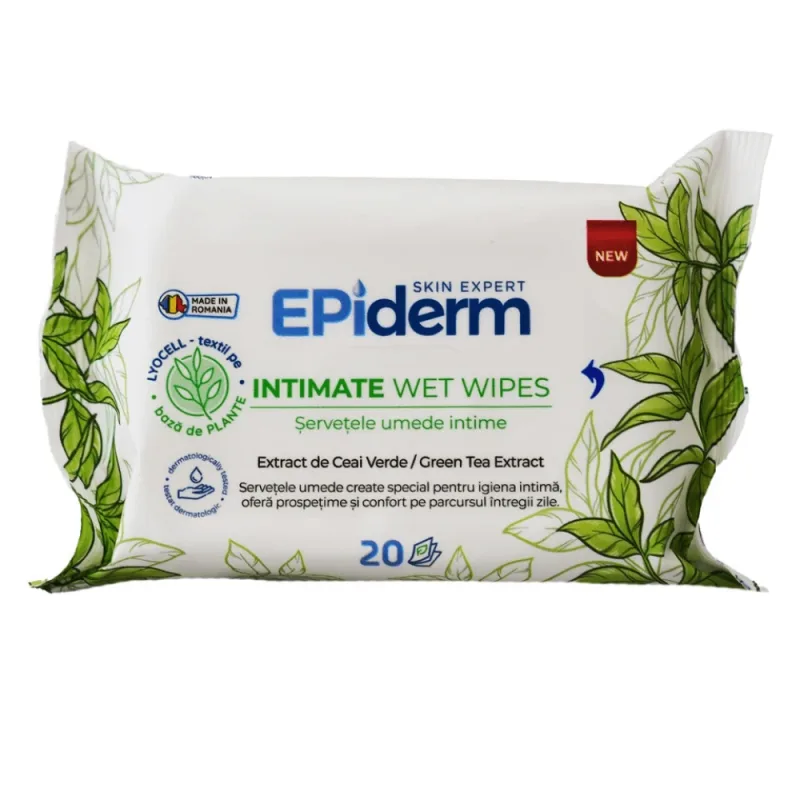 Servetele umede intime cu extract de ceai verde, 20 bucati, Epiderm — preț și oferte