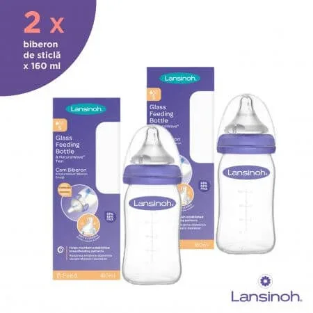 Pachet biberoane din sticla, 2 x 160 ml, Lansinoh — preț și oferte