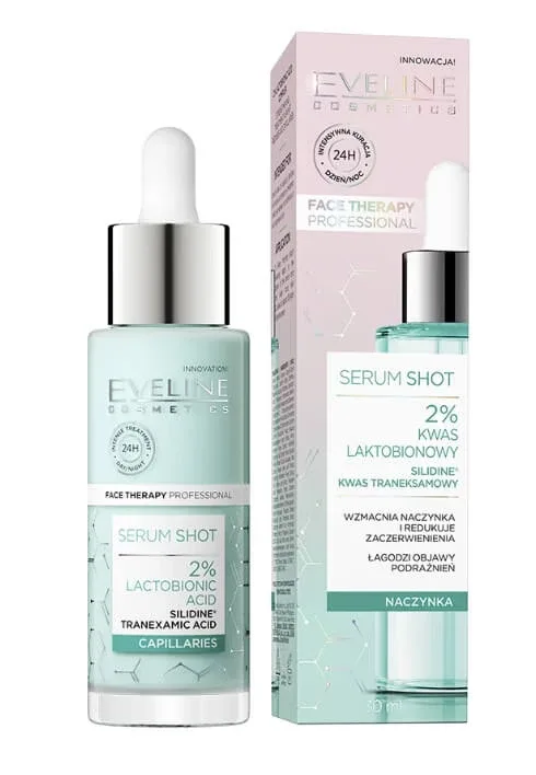 Eveline Cosmetics, Serum Shot, tratament de întărire pentru roșeață și capilare cu acid lactobionic 2%, 30 ml — preț și oferte