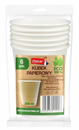 Oskar, pahare de hârtie de 250 ml, 6 bucăți