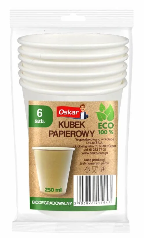 Oskar, pahare de hârtie de 250 ml, 6 bucăți — preț și oferte