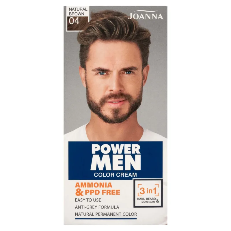 Joanna Power Men Color Cream 3in1 Culoare pentru barbă și păr 04 Natural Brown, 30g — preț și oferte