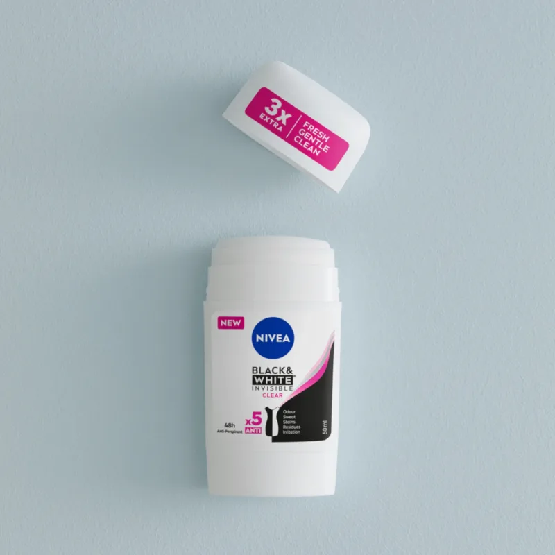 Nivea Black & White Invisible, Antiperspirant stick, 48h, Transparent, 50 ml — preț și oferte