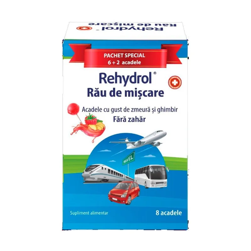 Rehydrol Acadele rau de miscare cu zmeura si ghimbir – 6+2 bucati – MBA Pharma — preț și oferte