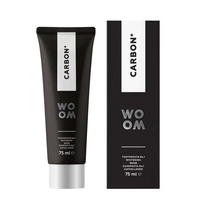 Woom Carbon+ Pastă de dinți neagră de albire cu sare activă, 75ml — preț și oferte