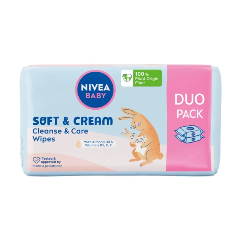 Șervețele biodegradabile Nivea Baby Soft amp; Cream, 2 x 57 buc — preț și oferte