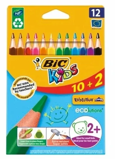 Creioane Evolution, de formă triunghiulară, 12 culori Bic — preț și oferte