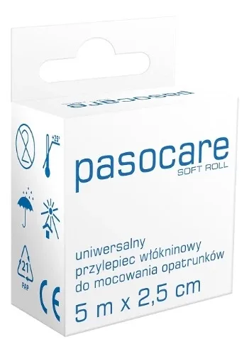 Pasocare Plaster, nețesut pe rolă, 5m x 2.5cm, rolă moale, 1 bucată - Durată lungă de viață! — preț și oferte