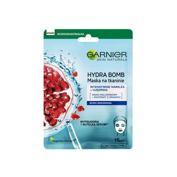 Mască textilă hidratantă Garnier Hydra Bomb cu extract de rodie și acid hialuronic, 28g — preț și oferte