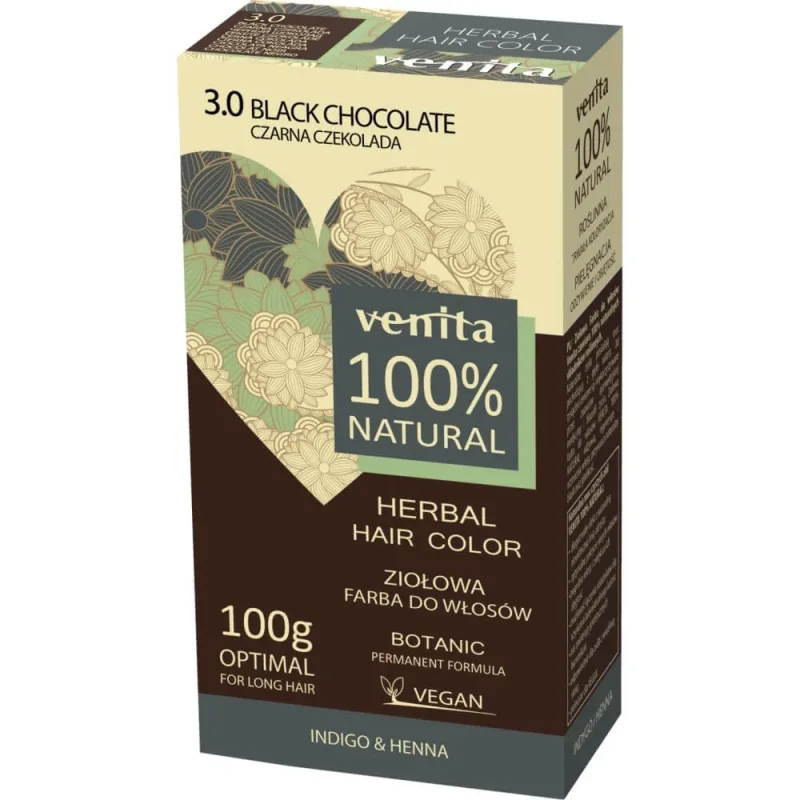 Venita 100% Vopsea de păr pe bază de plante 3.0 Ciocolată neagră, 100g — preț și oferte