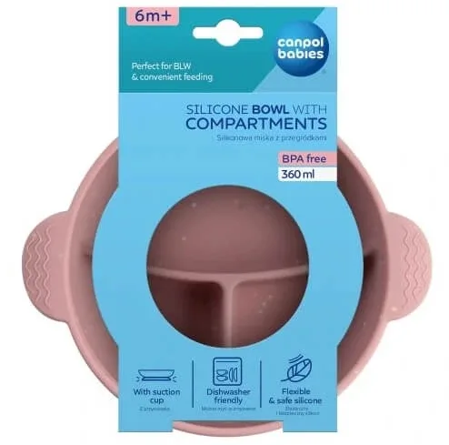 Canpol Babies Bol din silicon cu 3 compartimente 51/403 roz 360ml, 6m+ — preț și oferte