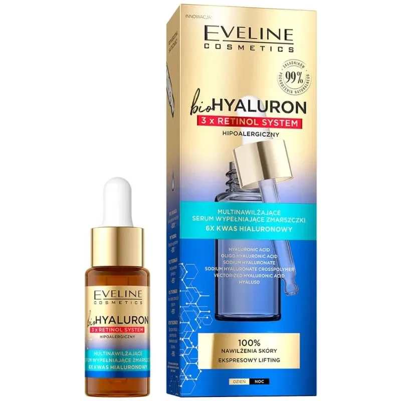 Eveline Cosmetics Bio Hyaluron 3 x Retinol System, ser multihidratant care umple ridurile, 18 ml — preț și oferte