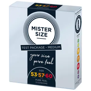 Mister Size, prezervative umezite, netede, pachet test, 53 mm + 57 mm + 60 mm, 3 bucăți
