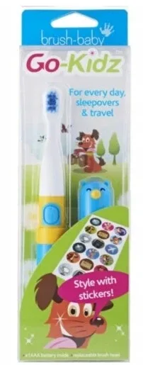 Brush-Baby Go Kidz periuță de dinți sonică Periuță de dinți electrică de călătorie cu autocolante pentru copii cu vârsta de 3+