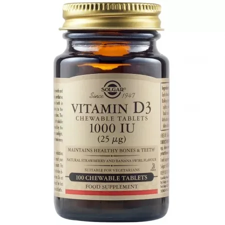 Vitamina D3 tableta masticabila 1000 UI, 100 tablete, Solgar — preț și oferte