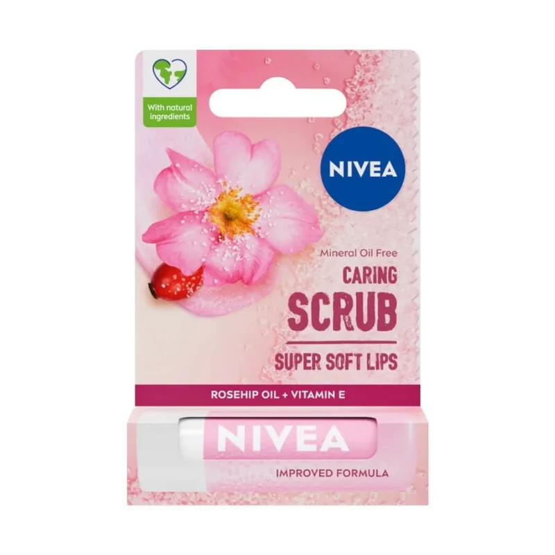 Nivea Caring Scrub Exfoliant pentru buze Wild Rose, 4.8g — preț și oferte