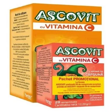 Pachet Ascovit Orange, 60 Comprimate + Capsuni 20 Comprimate, Perrigo — preț și oferte