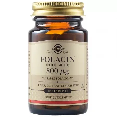 Acid Folic Folacin 800 mcg, 100 Tablete - Solgar — preț și oferte