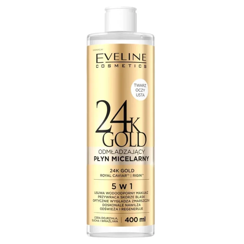 Eveline Cosmetics 24K Gold Rejuvenating Micellar Lotion 5in1, 400 ml — preț și oferte