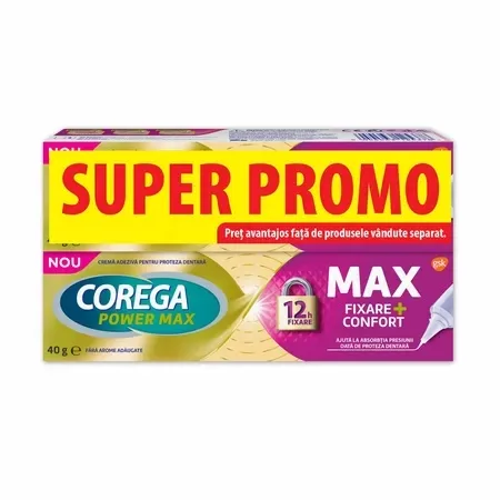 Crema adeziva pentru proteza dentara Corega Max Fixare + Confort, 2 x 40g — preț și oferte