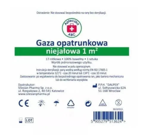 Pansament de tifon nesteril, 17 fire, trusă de prim ajutor ABC, 1 m2, 1 buc Apteczka ABC — preț și oferte