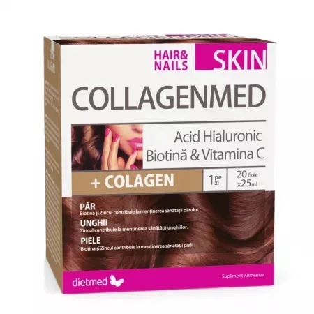 Collagenmed Skin Hair & Nails, 20 Fiole Buvabile, Dietmed — preț și oferte