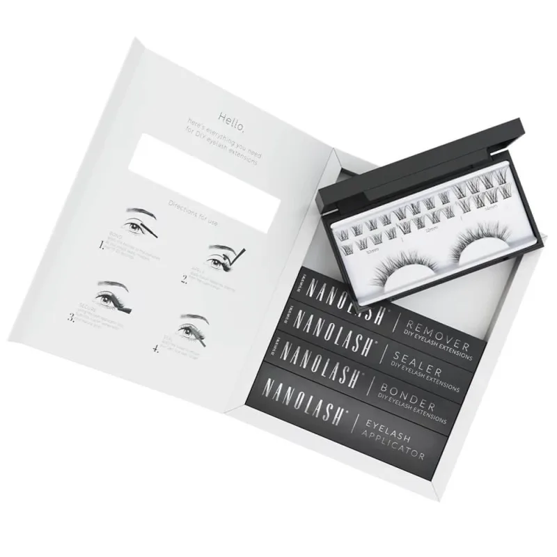 Nanolash DIY Extensions Starter Kit Gene artificiale 10.12.14mm Classy 36 bucăți + Eyelash Bonder, 5 ml + Eyelash Sealer, 5 ml + Eyelash Applicator, 1 buc + Eyelash Remover, 5 ml — preț și oferte