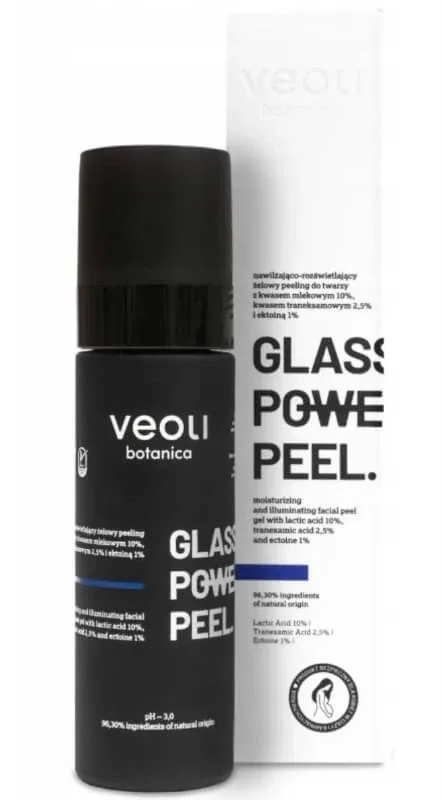 Veoli Botanica Glass Skin Power Peel Gel exfoliant facial hidratant și iluminator cu acid lactic 10%, acid tranexamic 2,5% și ectoină 1%, 30 ml — preț și oferte
