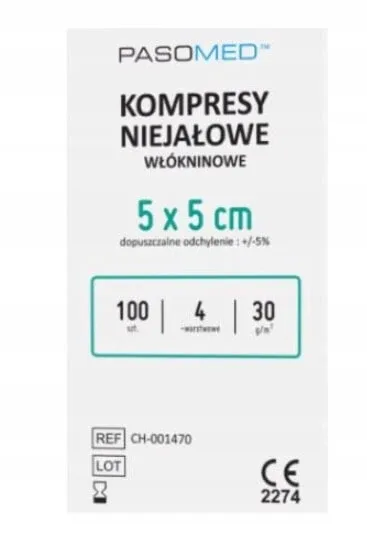 Pasomed Comprese nesterile nesterile cu 4 straturi nețesute 30G 5x5 cm, 100 bucăți - Valabilitate lungă! PasoFix — preț și oferte