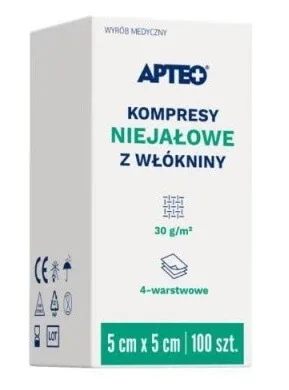 ApteoCare tampoane nesterile nețesute 5x5cm 100 bucăți