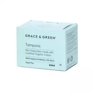 Tampoane din Bumbac Organic fara Aplicator Super Plus, 15 Bucati, Grace and Green