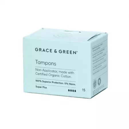 Tampoane din Bumbac Organic fara Aplicator Super Plus, 15 Bucati, Grace and Green — preț și oferte