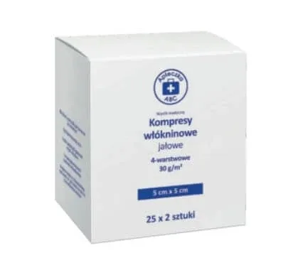 Trusă de prim ajutor ABC, Comprese sterile nețesute 4 straturi 30g 5cm x 5cm, 25 x 2 bucăți Apteczka ABC — preț și oferte