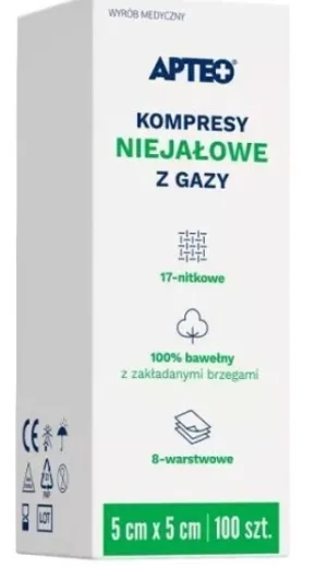 ApteoCare tampoane de tifon nesterile 5x5cm 100 bucăți