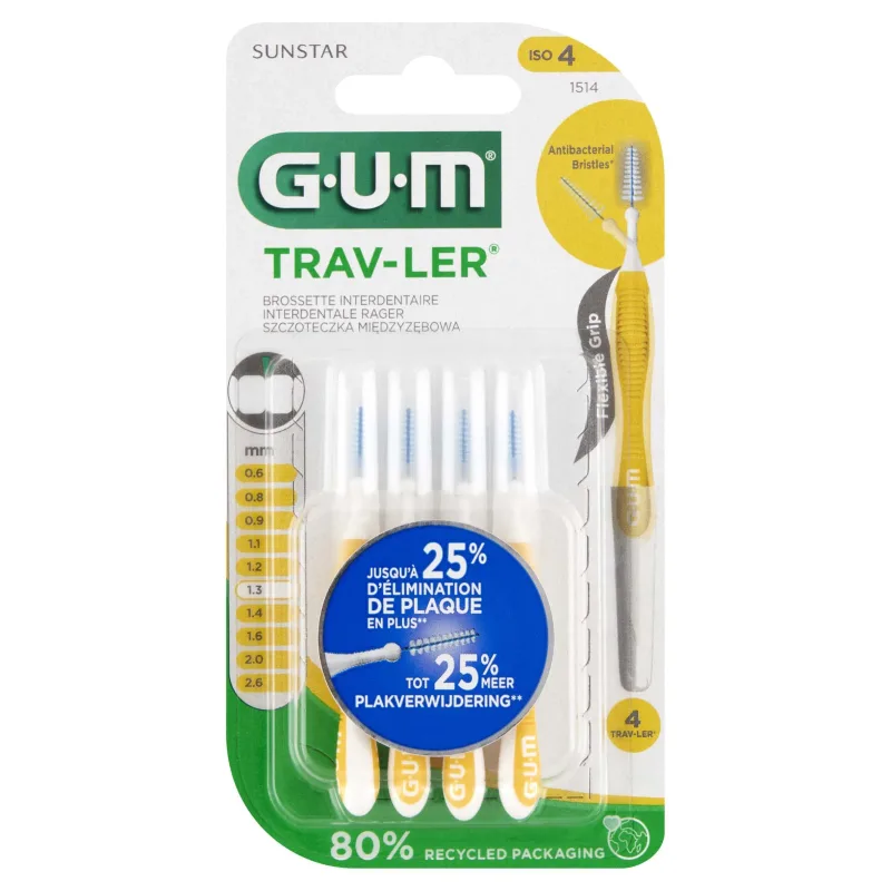 Sunstar GUM Trav-Ler, perie interdentară 1.3 mm 1514, 4 bucăți — preț și oferte