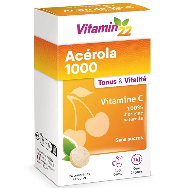 Vitamin'22 Acerola 1000 Vitamina C naturală 24 comprimate masticabile — preț și oferte