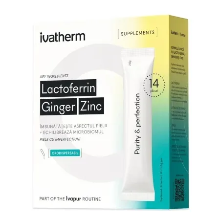 Lactoferrin Ginger Zinc, 14 plicuri orodispersabile, Ivatherm — preț și oferte