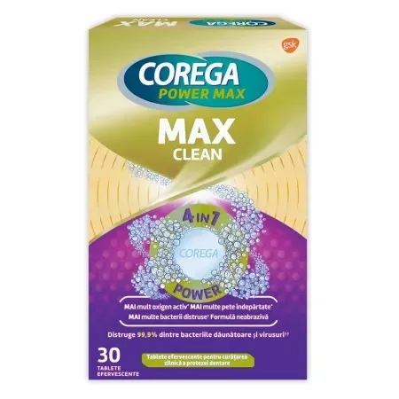 Tablete efervescente Corega Max Clean, 30 bucati — preț și oferte