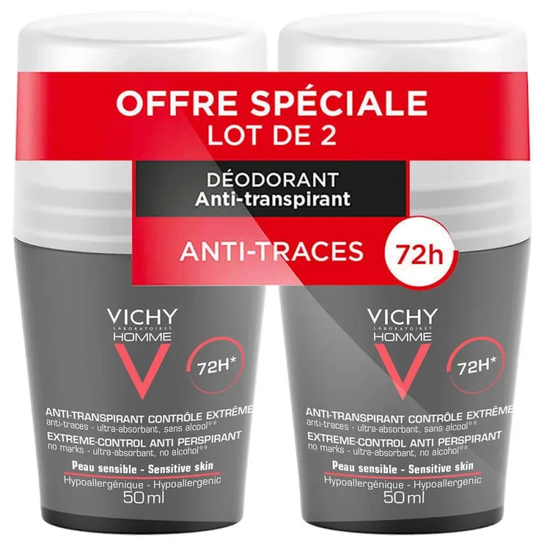 Deodorant Antiperspirant Eficacitate 72h Sweat Control, 2 x 50 ml, Vichy — preț și oferte