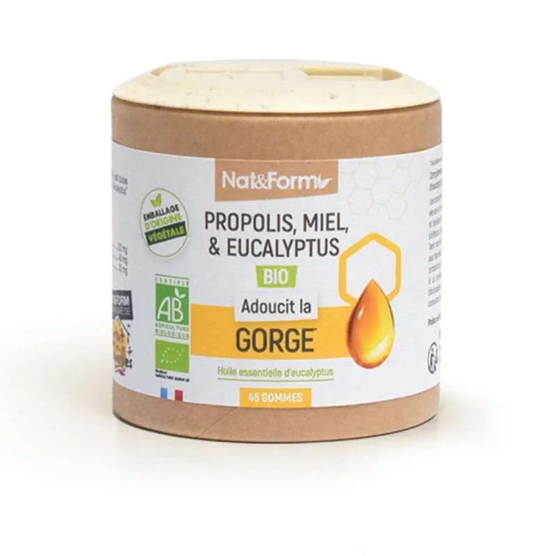 Nat&Form Propolis, miere și eucalipt Bio Soothes Throat 45 bomboane gumate — preț și oferte