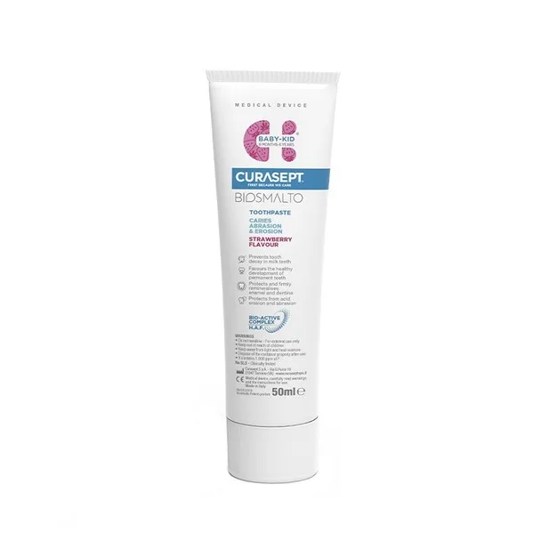 Curasept Pasta De Dinti Cu Fluor Baby-Kid Aroma De Capsuni Biosmalto, 50 Ml — preț și oferte