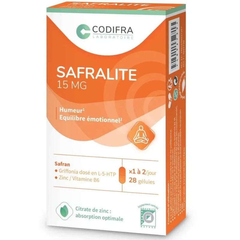 Codifra Safralite 15mg Starea de spirit și echilibrul emoțional 28 Capsule — preț și oferte
