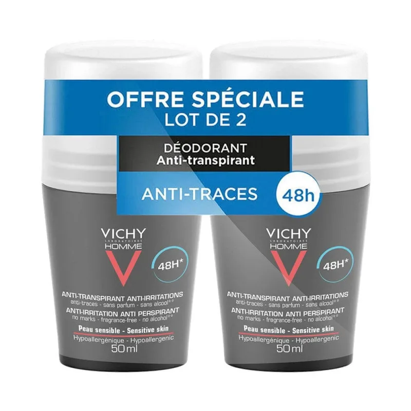 Vichy Deodorant pentru bărbați Roll-on Antiperspirant 48h Piele sensibilă 2x50ml — preț și oferte