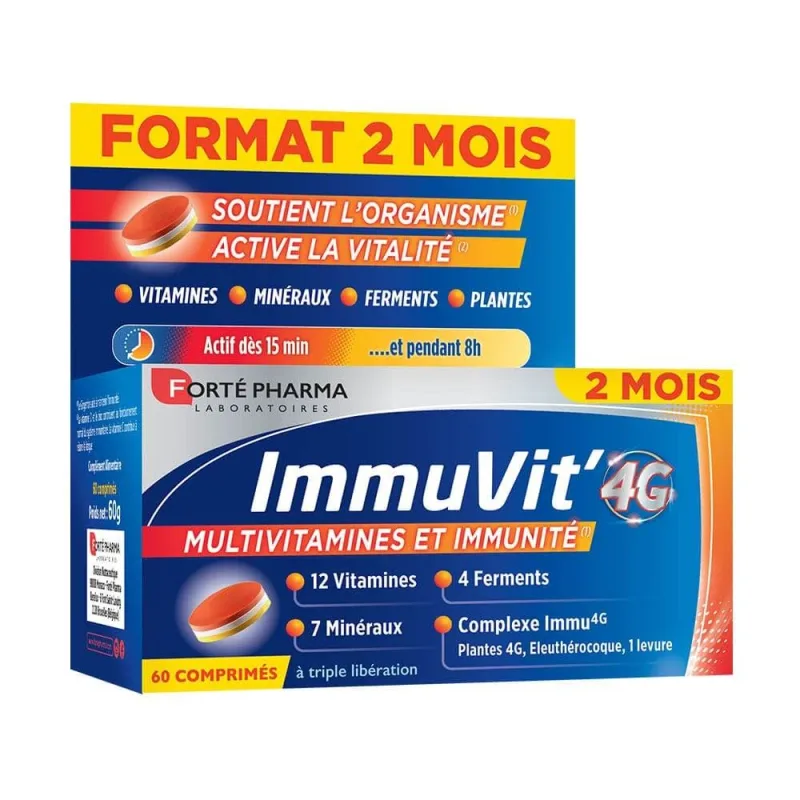 Forté Pharma ImmuVit'4G Vitamine, minerale și fermenți pentru imunitatea seniorilor 60 de comprimate tri-stratificate — preț și oferte