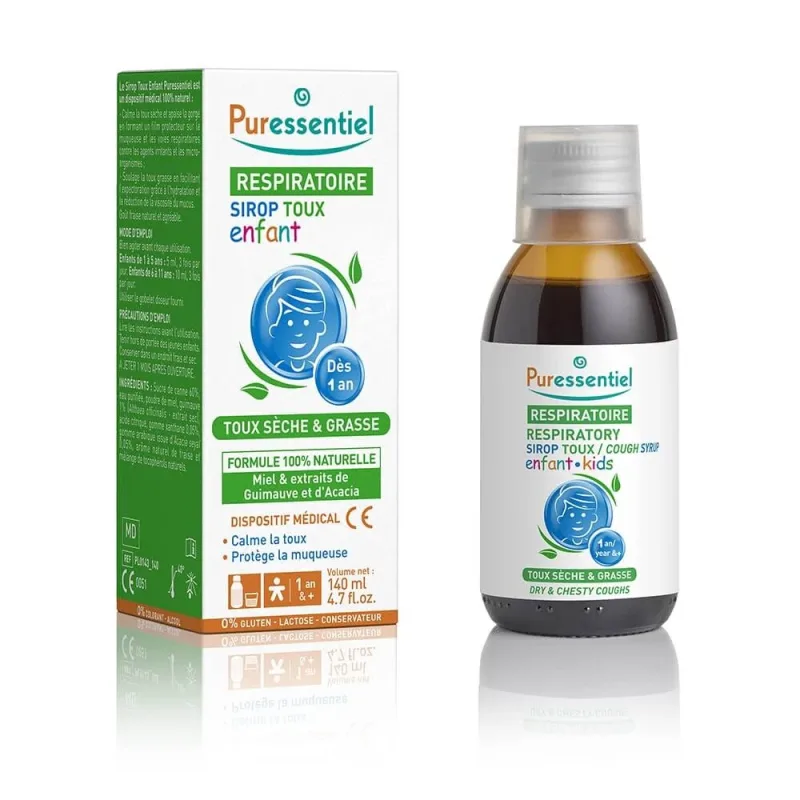 Puressentiel Sirop respirator pentru tuse uscată și dureri în piept Copii de la 1 an 140 ml — preț și oferte